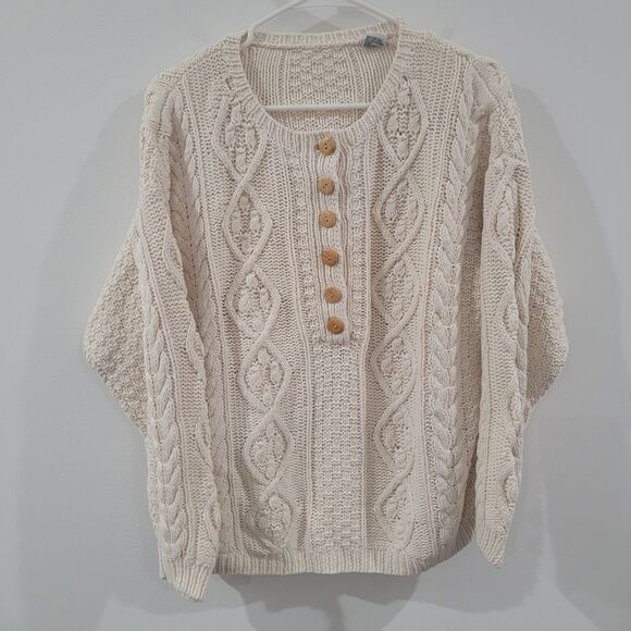 Womens Fisherman Cardigan Size Small Ivory Cable Knit Chunky Knit Granola - Picture 1 of 7